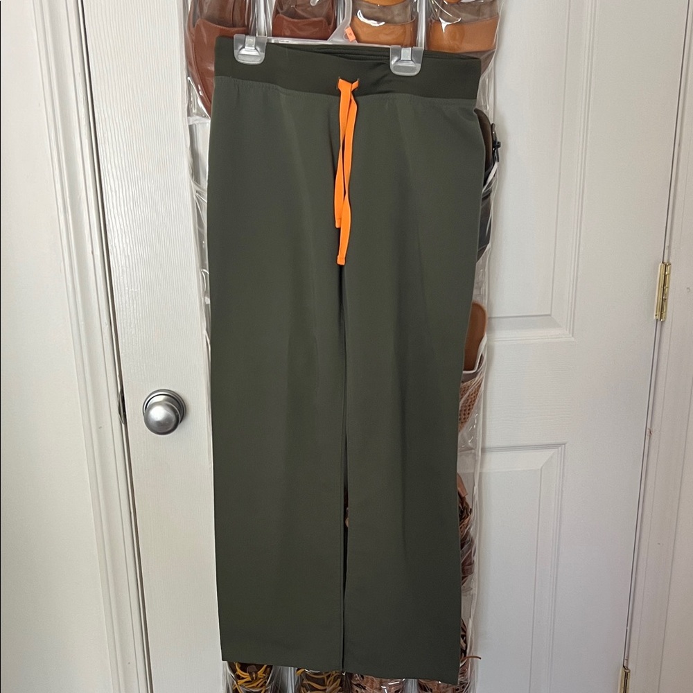 Figs livingston pants in Moss with Orange Drawstring